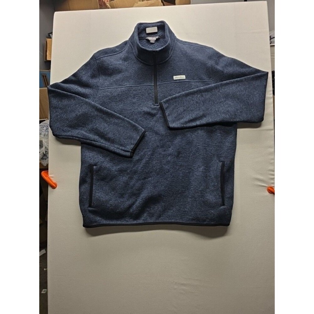 Eddie Bauer Sweater Men 2XL XXL Blue 1/4 Zip Fleece Long Sleeve Pullover Heather
